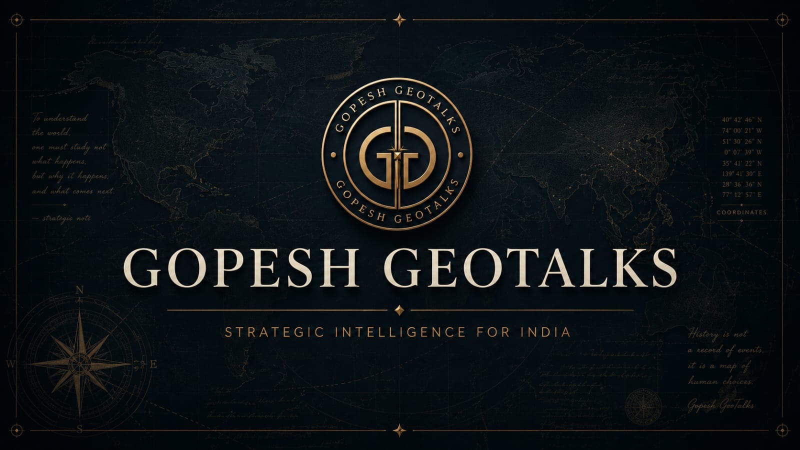 Gopesh GeoTalks brand artwork over a world map
